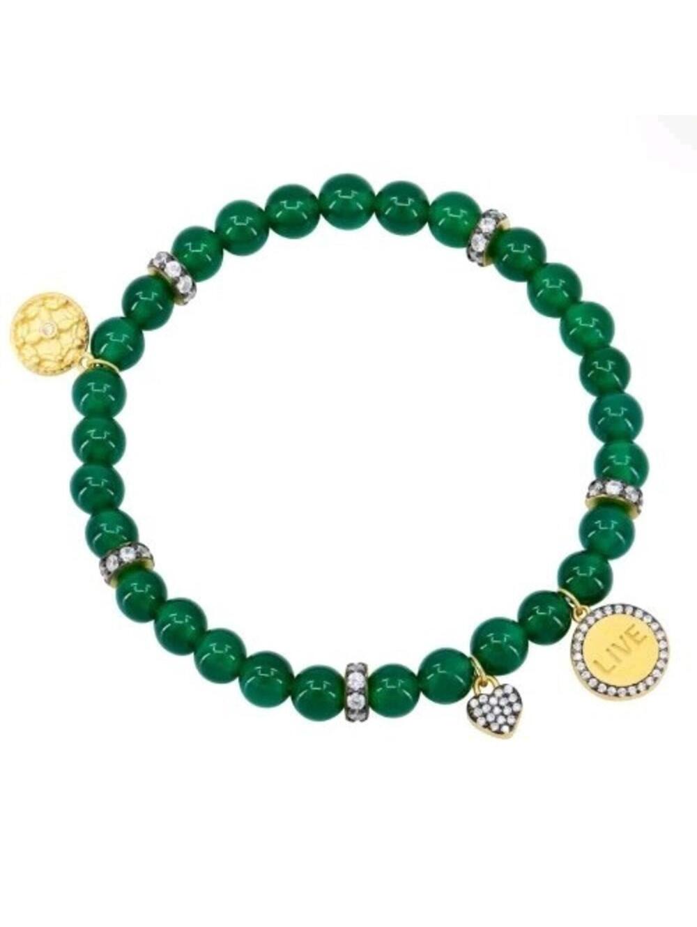 New! Freida Rothman Green Agate Live Beaded Stretch Bracelet